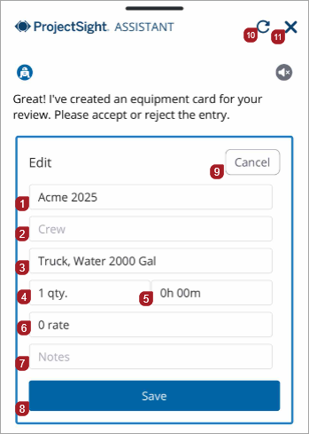 Editable equipment card