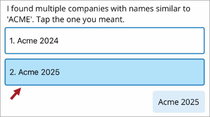 The selected comany is highlighted blue. 