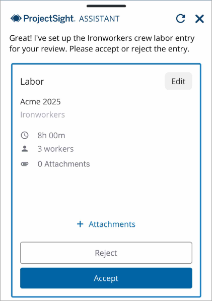 Chatbot proposed labor card