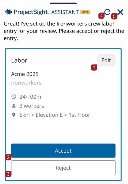Editable suggested labor card