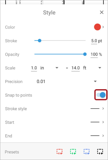 Snapping toggled on in Android device