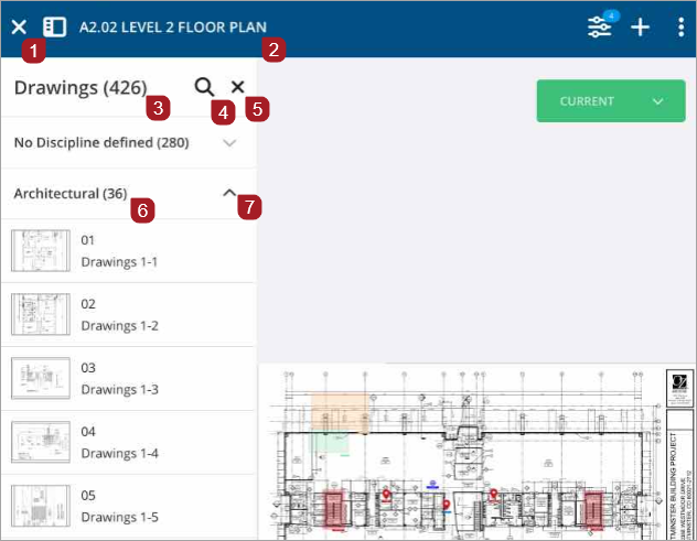 Drawing index panel expanded for tablets