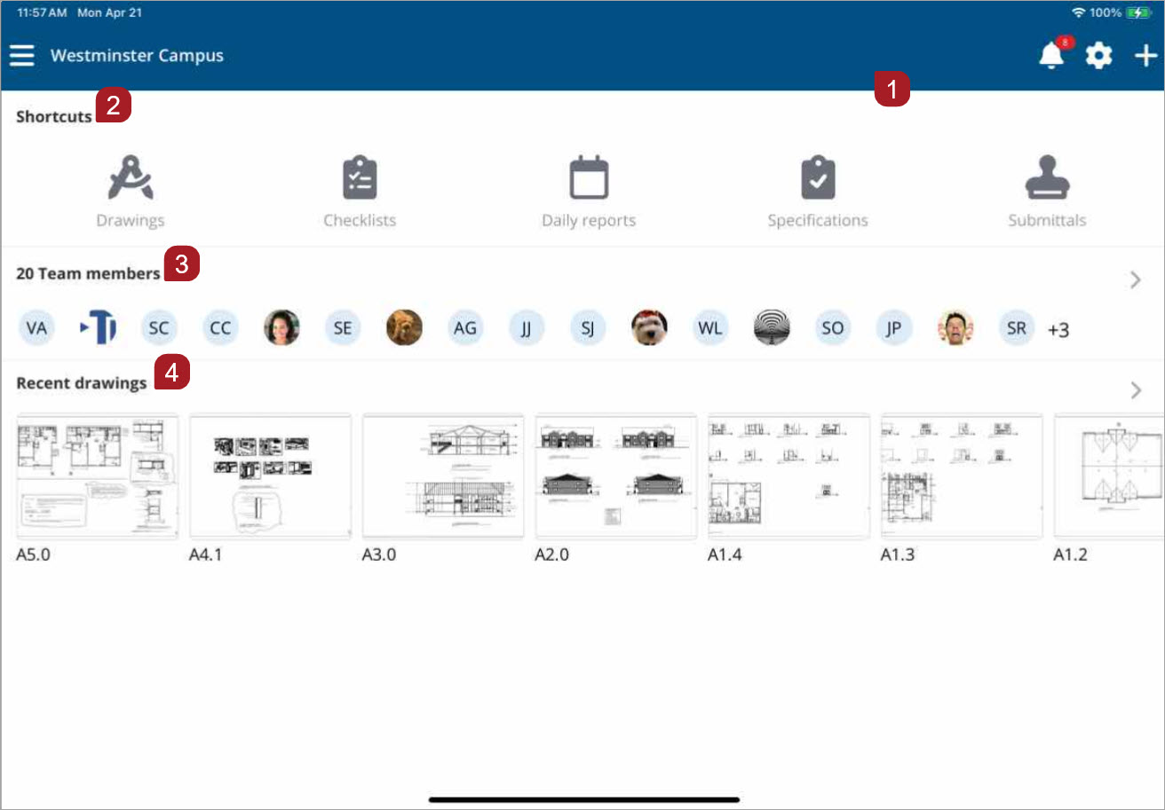 Project home page tablet view