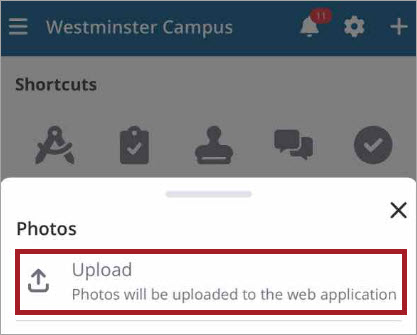 Upload photos with the quick add menu