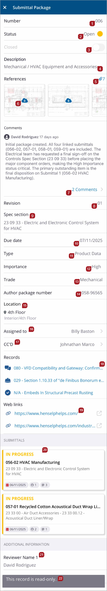 Submittal Packages Record View