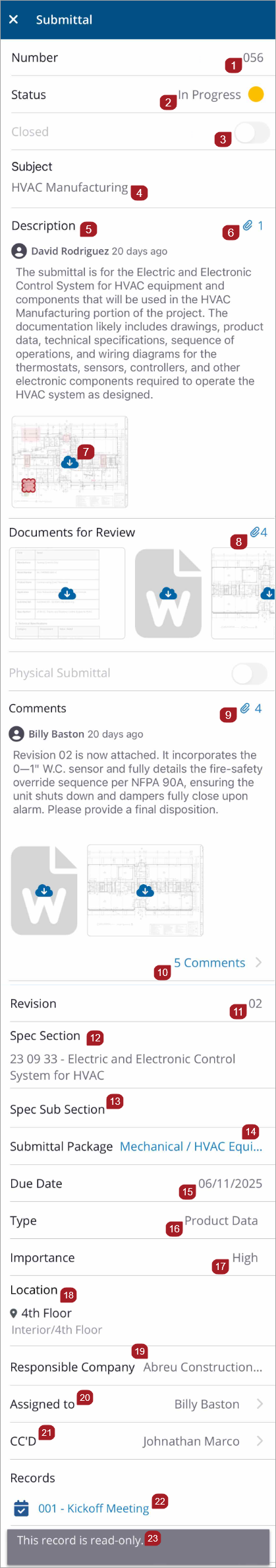 Submittals Record View