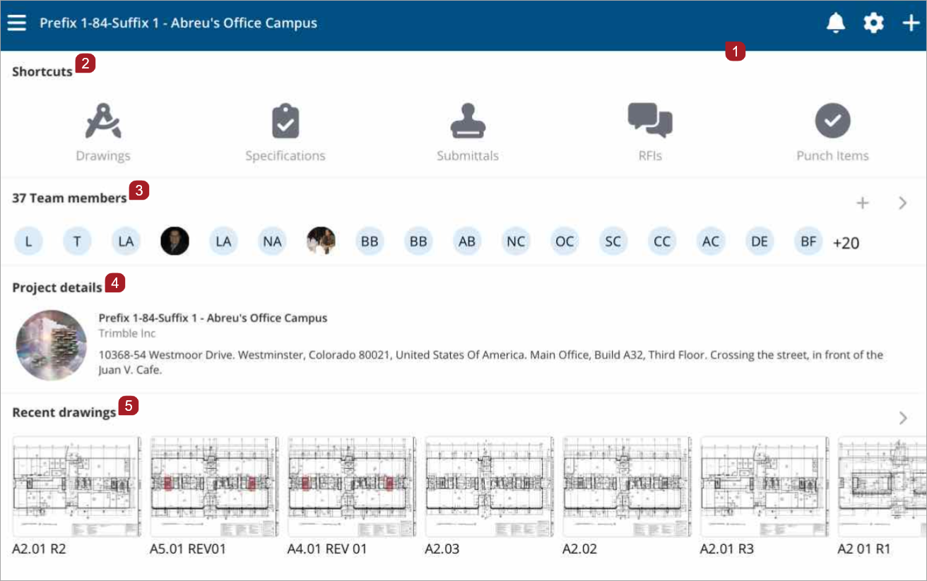 Project Home Page view for tablets