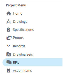 Open RFIs from Navigation menu