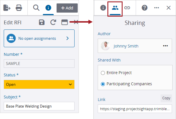 Sharing panel in the full record