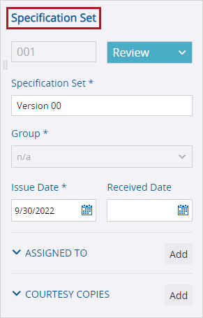 Edit specification set details