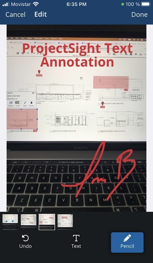 Annotate photos with text or pencil tool