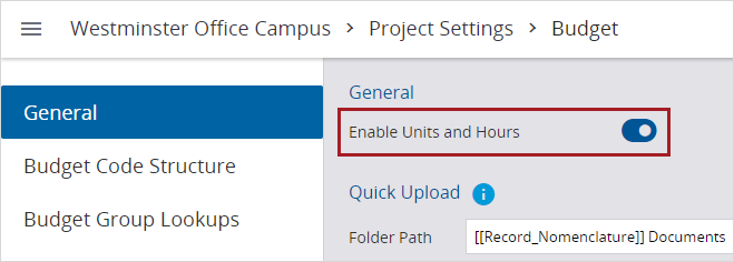 Setting for units