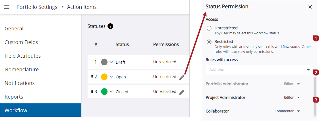 Workflow status permissions