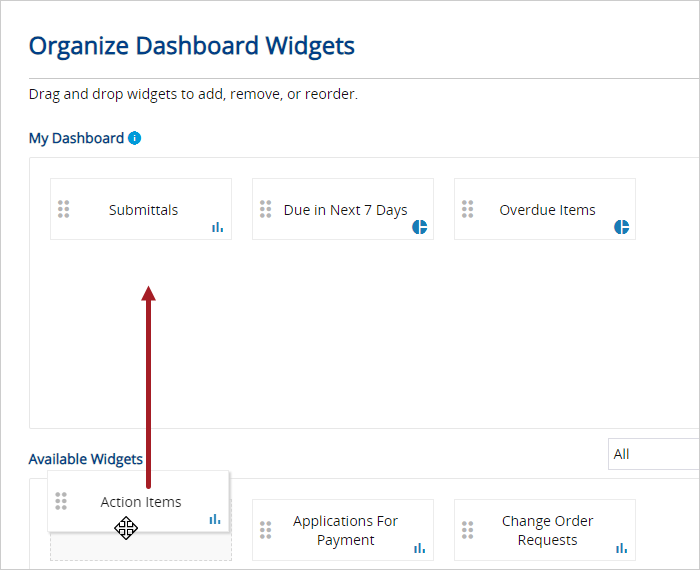 Dashboard widget drag