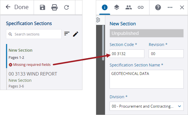 Add missing spec section information