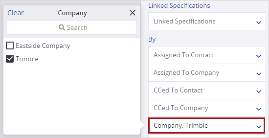 Company filter in Search panel