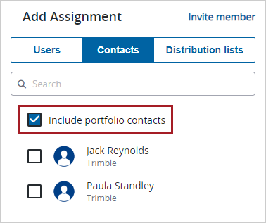 Include portfolio contacts checkbox