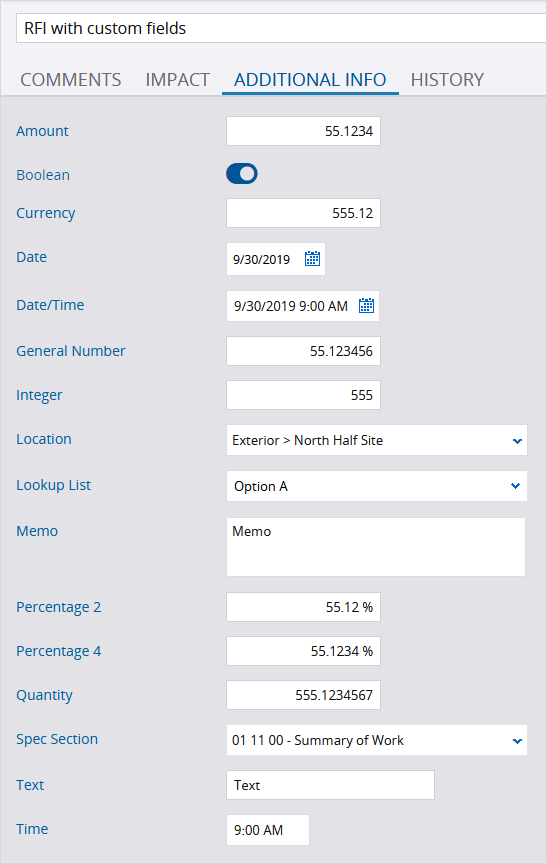 Custom fields example