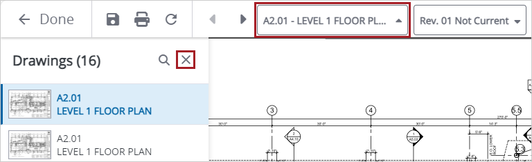 Link to open or close the drawing index panel