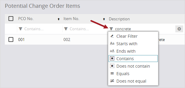 Search dialog filters
