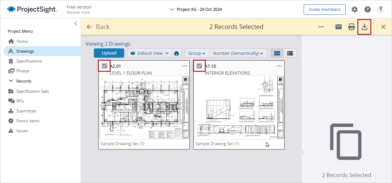 Download multiple items