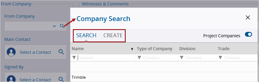 Company Search dialog