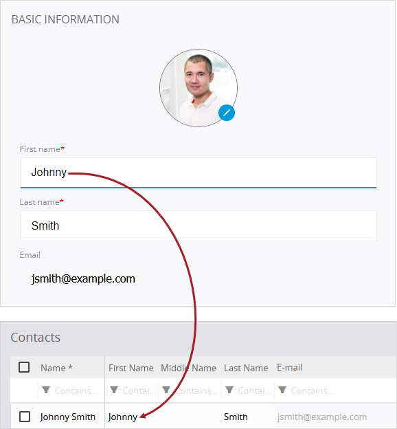 Contact tab with updated name