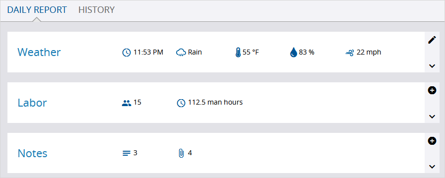 Sections in a daily report