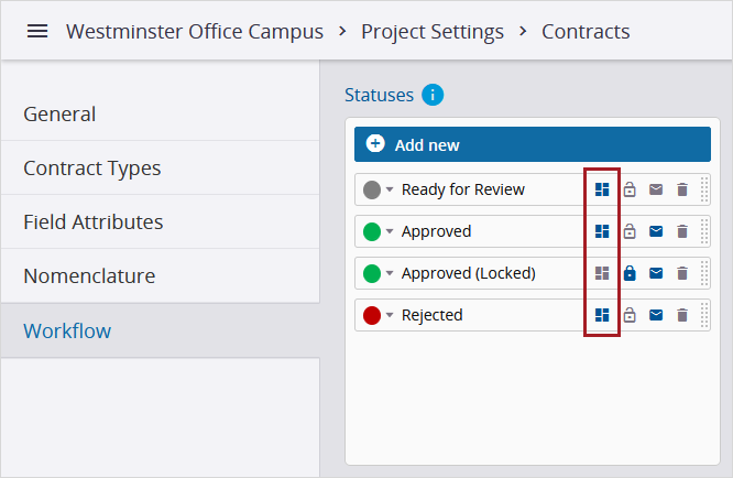 Workflow status settings