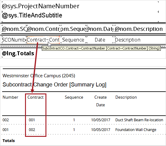 Contract number field