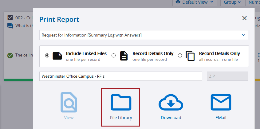 File Library option in print dialog