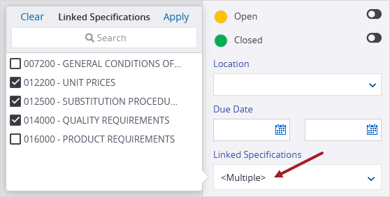 Search for linked spec sections