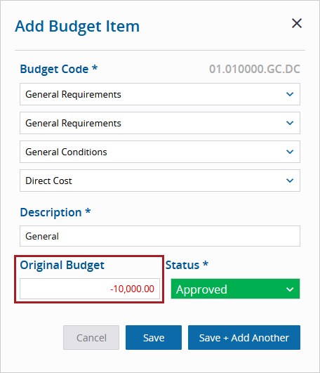 Negative amount in the budget