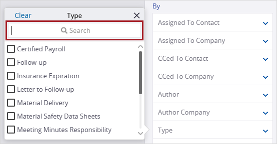 Search field in By section