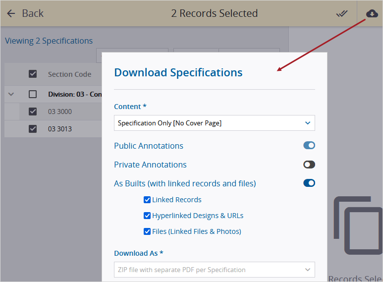 Download spec sections