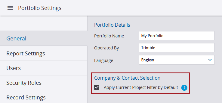 Setting for company and contact selection