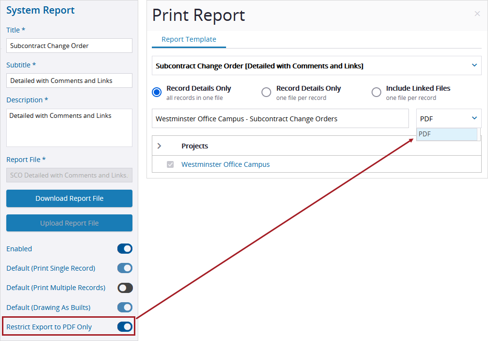 Restrict report format