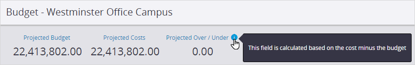 Over / under calculation tooltip in the budget