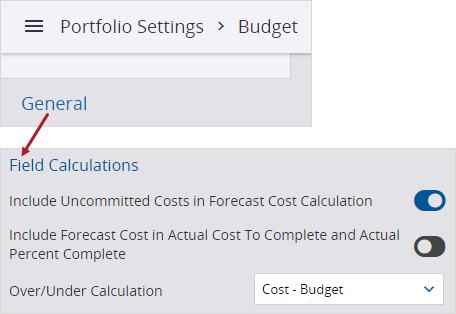 Field calculations setting