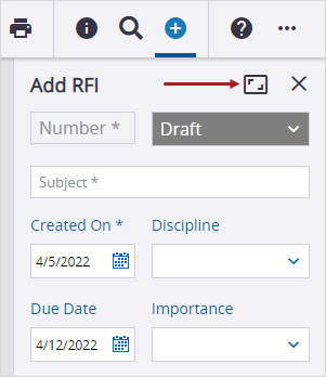 Expand button in RFI Create panel