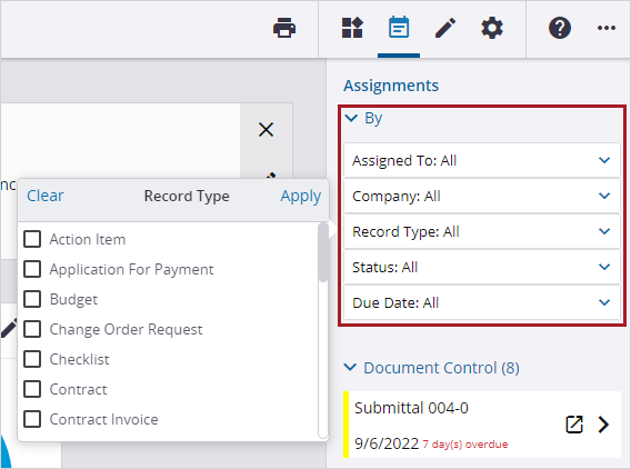 Assignments panel filters