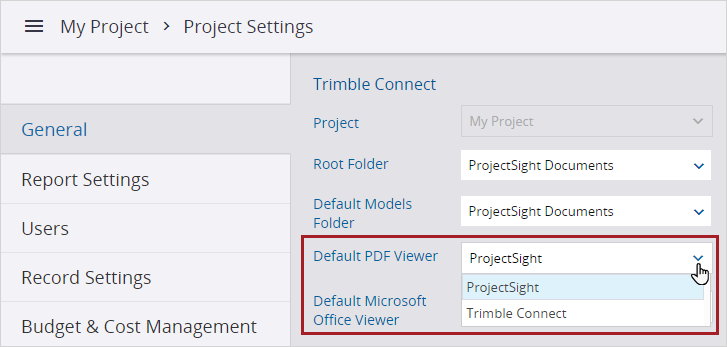Default PDF viewer list in the project settings