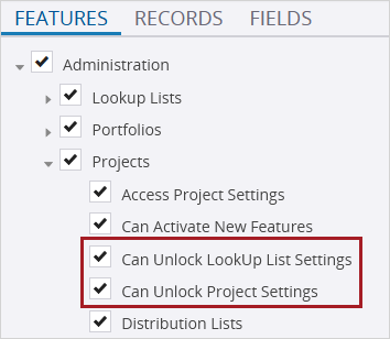 Project settings feature permissions