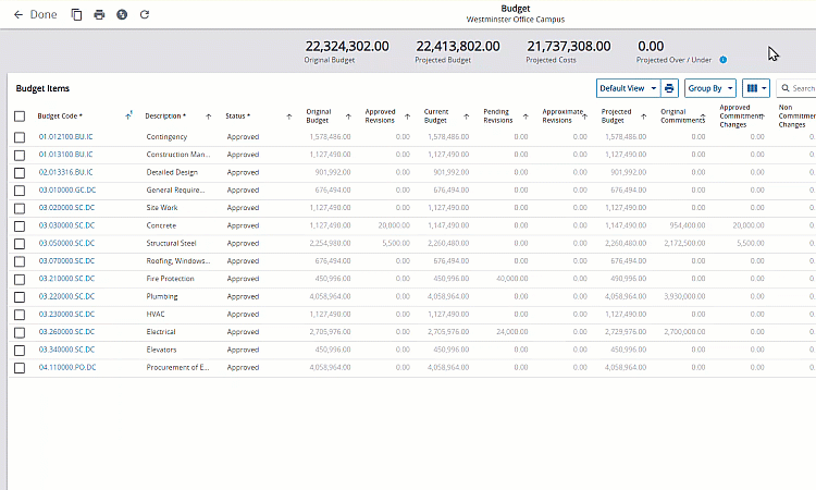 Example of creating a custom budget view