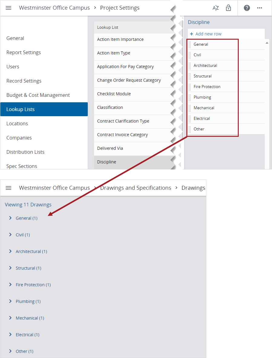 Discipline lookup list order affects the order of the drawing discipline groups