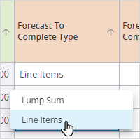 Forecast Cost To Complete Type column