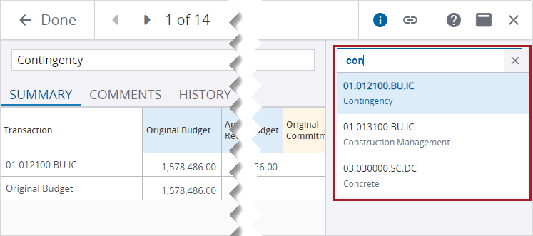 Budget item viewer selector