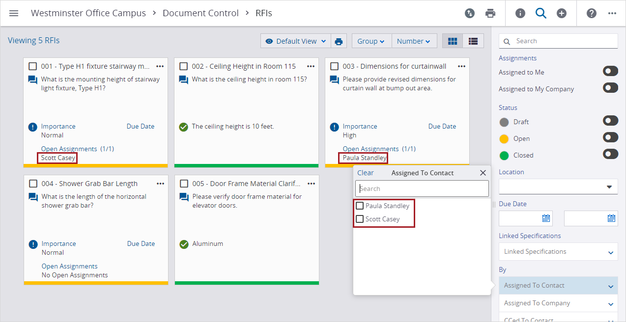 By section filters show applicable options