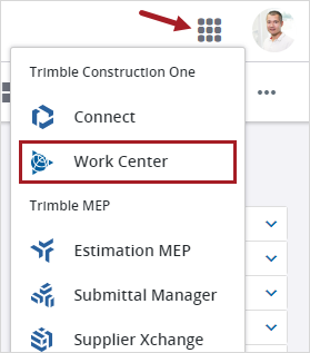 Work Center link in app switcher