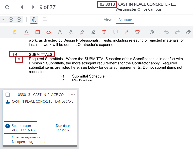 Submittal generated from specification